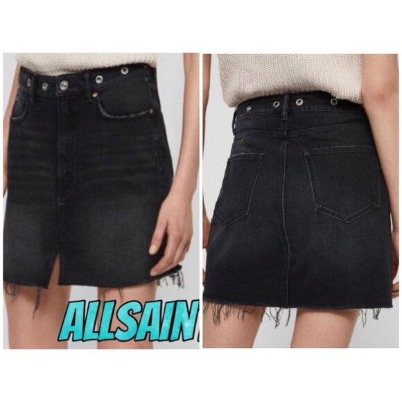 ALLSAINTS LILA EYELET BLACK WASHED DENIIM SKIRT M 10 - Picture 1 of 8